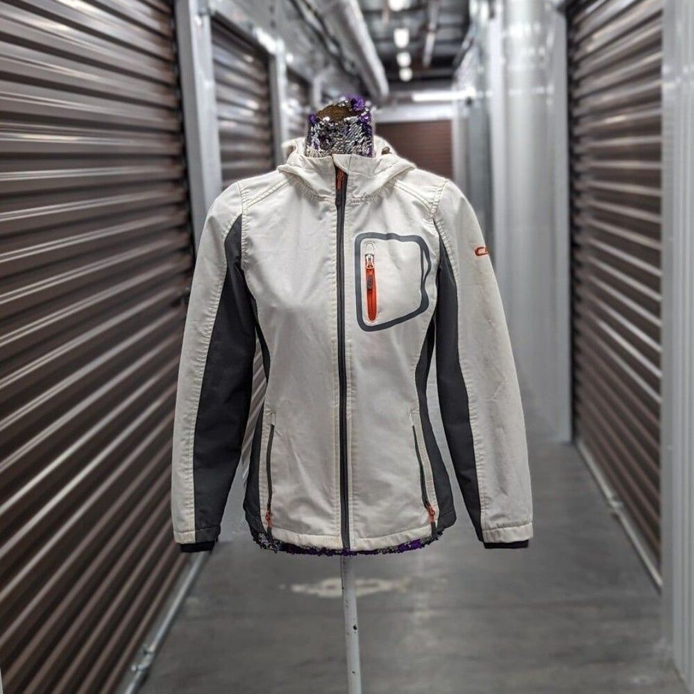 CB Sports Women's‎ Medium White and Orange Water Repellent Coat Jacket